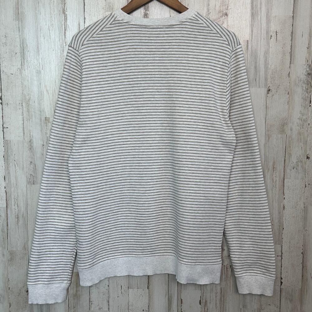 COS Crewneck Pullover 100 Cotton Sweatshirt Size Large Gray Beige Stripe VGUC - Picture 2 of 9